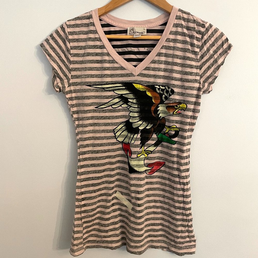Ed Hardy Striped Eagle V-Neck Tee